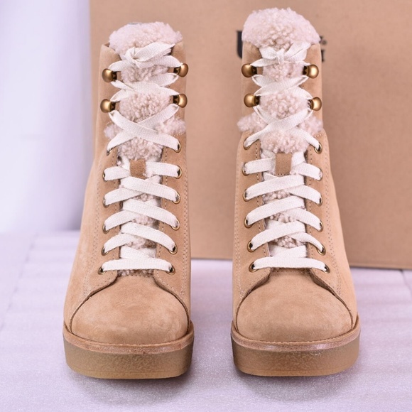 Women's UGG Kiernan Wedge Lace Up Booties Chestnut - Picture 2 of 5